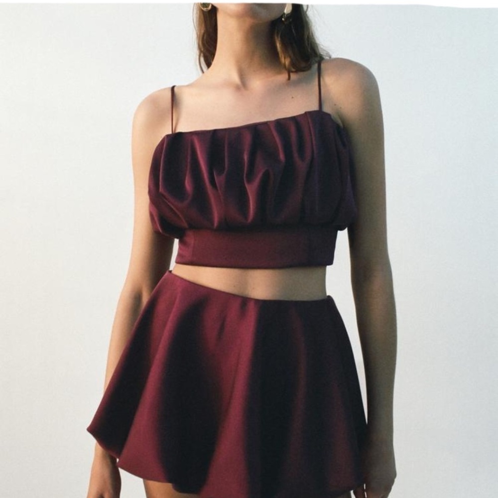 ZARA Wine Balloon Strap Top